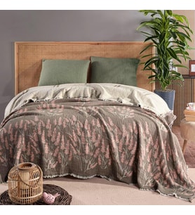 Müslin Hybrid Yorgan, 240x260 cm, Makinede Yıkanabilir, Konforlu Hafif %100 Pamuklu Müslin Kumaş Kaplamalı Elyaf Yorgan Battaniye (Lavanta Haki)