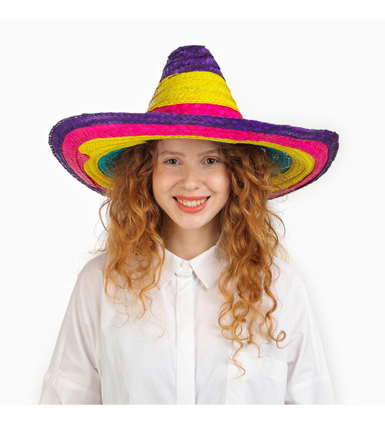 Sombrero Meksika Şapkası Renkli Örme Hasır Çocuk Boy