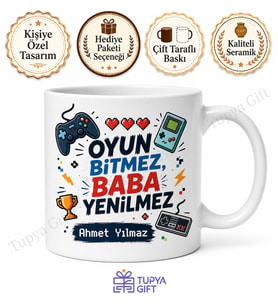 Oyuncu Baba Yazılı Eğlenceli Tasarım Kupa Bardak Babalar Günü Hediye