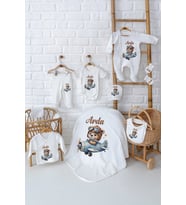 Pia Baby Premium %100 Pamuk 10 Parça İsme Özel Erjkek Bebek Hediyesi Hastane Çıkışı Seti 5001-01 (Krem)