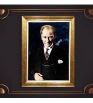 Özel Seri Paspartulu Çerçeveli Atatürk Tablo l384 (Gold)