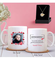 BK Gift Kişiye Özel Fotoğraflı Anneanne Tasarımlı Kupa ve Papatya Kolye Hediye Seti-1 (Model 1)