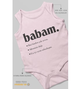 Babam Baskılı Bebek Zıbını – Çıtçıtlı Body 8 Renk  %100 Pamuk Sıfır Kol (Bebek Pembesi)