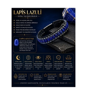 Sertifikalı Lapis Lazuli Siyah Hematit Arpa Kesim Kilitli Doğal Taş Deri Erkek Bileklik