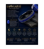 Sertifikalı Lapis Lazuli Siyah Hematit Arpa Kesim Kilitli Doğal Taş Deri Erkek Bileklik