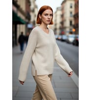 Kadın Oversize V Yaka Basic Triko Kazak Pamuk Polyester Karışımı Uzun Kollu Kışlık Rahat Stili