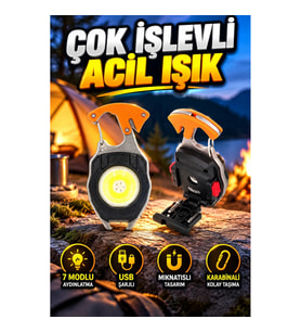 7 Modlu Mini LED Lamba Anahtarlık USB Şarjlı Taşınabilir Kamp Feneri