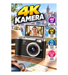48 MP 4K Video Destekli Kompakt Dijital Kamera 8X Zoom 180° Flip Ekranlı Selfie ve Vlog Kamera