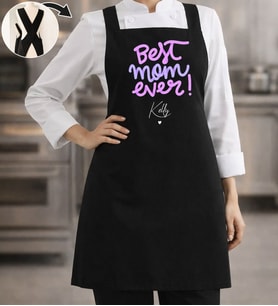 BK Gift Kişiye Özel Anneler Günü Tasarımlı Çapraz Askılı Siyah Mutfak Önlüğü - 5, Aşçı Önlüğü, Şef Önlüğü, Anneye Hediye