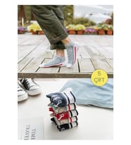 5'li Paket Sneaker Görünümlü Soket Çorap Seti - Renkli Bağcık Desenli Unisex Pamuklu Bilek Çorabı