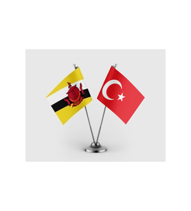 Brunei ve Türkiye Bayrağı İkili Saten Masa Bayrağı Takımı