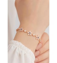 5 Yapraklı Yonca Bayan Gümüş Bileklik Zirkon Taşlı Rose