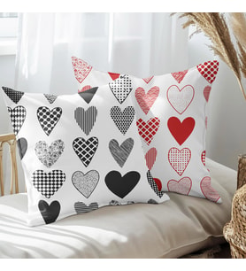 eJOYA Kırmızı Siyah Kalp Tasarımlı 2'li Yastık İçi Ve Kırlent Kılıfı 45cm 113440