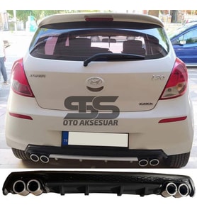 Hyundai i20 Difüzör Arka Tampon Eki 4 Egzoz Çıkışlı Siyah Lüx Tip