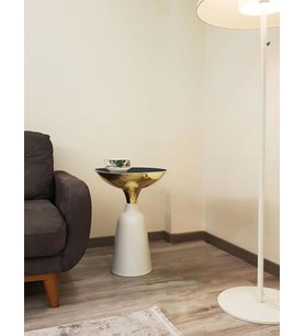 Olympos Dekoratif Parlak Beyaz Uzun Model Gold Sehpa 55 cm