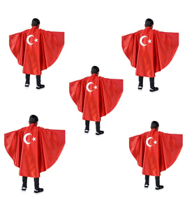 23 Nisan Özel Türk Bayraklı Kırmızı Gösteri Pelerini-5 adet