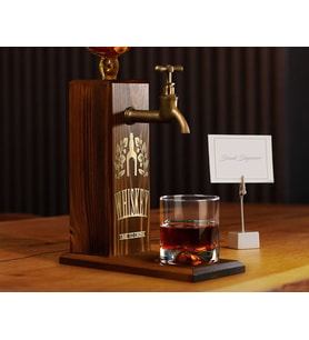 BK Gift Aynalı Altın Kabartma Musluklu Doğal Ceviz Ahşap Viski Standı, Home Bar, İçecek Dispenseri, Ahşap İçecek Çeşmesi-10