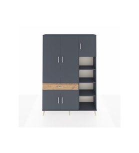 Arges Dolap 10 Raflı Tek Çekmeceli 5 Kapaklı 132x30x195 Antrasit-Antrasit/Çam