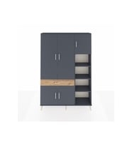 Arges Dolap 10 Raflı Tek Çekmeceli 5 Kapaklı 132x30x195 Antrasit-Antrasit/Çam