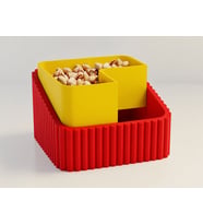 3D Baskı Fıstık Kasesi - Çift Hazneli Kabuk Ayırıcı Sunum Kasesi - Kırmızı Sarı