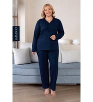 Derya Kadın Büyük Beden Dantel Yaka Bambu Uzun Kol İnce Pijama Takımı 8105L - 1 Adet