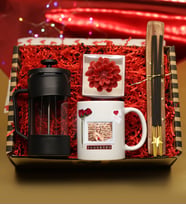 Kişiye Özel Fotoğraflı Kupa Bardak & Filtre Kahve ve Bitki Çayı Demliği French Press & Dekoratif Mum & Tütsü Tabağı & Tütsü Hediye Seti (Krem)