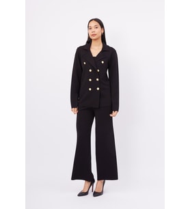 Styleboom X Peraluna KATHERINE BLAZER Çelik Örgü Klasik Kesim Düğmeli Blazer Kadın Triko Ceket - Siyah