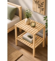 Masif Doğal Ahşap 2 Katlı Yan Sehpa 50x30x55 cm