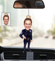 Kişiye Özel Fotoğraflı Kadın Polis Tasarımlı Karikatür Araba Dikiz Ayna Süsü