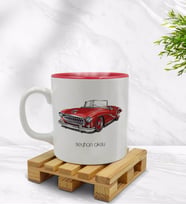 BK Gift Kişiye Özel Retro Otomobil Tasarımlı İçi Kırmızı Renkli Kupa Bardak Model 2