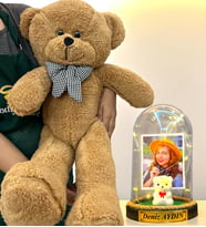Sizlere Özel Premium Hediye Seti  Led Işıklı Fanus ve 80 cm Büyük Boy Kahve Peluş Ayıcık (Model 5)