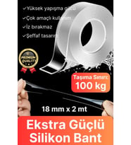 Çok Amaçlı Çift Taraflı İz Bırakmaz Montaj Tamir Bandı Şeffaf Güçlü Silikon Bant 18mm X 2mt 1 Adet