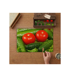 Salatalık ve Domatesler - Sebzeler Tasarımı 240 parça Ahşap Puzzle Ahşap Kutuda MP01724