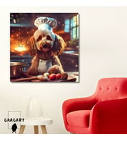 Kare Kanvas Mutfak Tablosu Aşçı Hayvanlar Kıvırcık Poodle Köpek