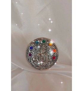 Çubuk Tütsülük İşlemeli Çelik Buda Budha Konik Tütsülük Yuvarlak 7 Çakra