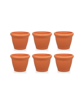 Omnipazar SO-HS04 Plastik Hasır Desenli Saksı 15 lt Kiremit 6 Adet