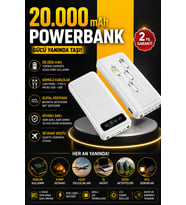 LED Işıklı 20000mAh Powerbank LCD Ekranlı Dahili Çoklu Kablolu