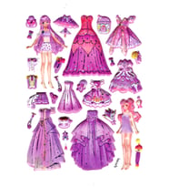 Sticker Kabartmalı Stiker Çıkartma Etiket (LAA606)-14x18 cm- Lila Kız Prenses Giydirme