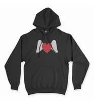 Melek Kanatlı Kalp Siyah Kapşonlu Sweatshirt Hoddie