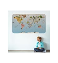 Eğitici Dünya Haritası Dünya Atlası Çocuk Ve Bebek Odası Duvar Sticker-3824-60x105
