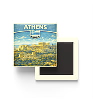 Retro Yunanistan Atina Şehri Temalı Vintage Buzdolap Magneti – 9x9 cm
