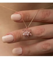 Vog Özel Tasarım Şık Model 925 Ayar Gümüş Roze Renk Pembe Lotus Çiçeği Kolye Sarı,Beyaz Renk Seçeği (Rose)
