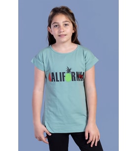 Toontoy Kız Çocuk California Baskılı Tişört (Yeşil)