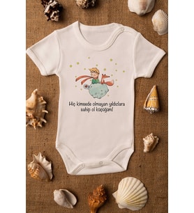 Unisex Bebek Küçük Prens Baskılı Ekru Çıtçıtlı