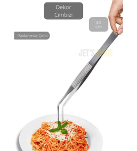 Eğik Uçlu Şef Cımbızı Paslanmaz Dekor Cımbızı Çelik Sunum Cımbızı Maşa 30 cm