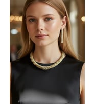 Vip Gold Taşlı Küpe Kolye Set - 26set06