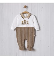 TRİKO YAKALI AYICIK DİJİTAL BASKILI BEBE ERKEK TULUM (Kahverengi)