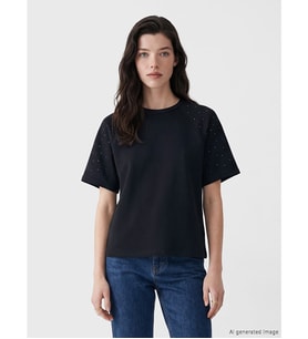 LCW Comfort Siyah Bisiklet Yaka Taşlı Soft Touch Kadın Tişört
