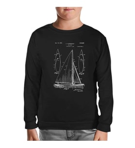 Yat Kulübü - Sail Boat Siyah Çocuk Sweatshirt