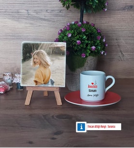 Anestezi Uzmanı Fotoğraflı Dekoratif Taş, Ahşap Altlıklı Türk Kahvesi Fincanı Hediye Anestezi Uzmanına Tıp Bayramı Hediyesi (Model 8)